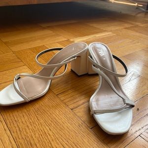 Heeled Leather Sandals in White